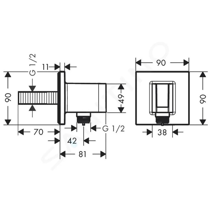 Zuhanycsatlakozó tartóval, Hansgrohe, FixFit E zuhanytartó, matt fekete, G 1/2