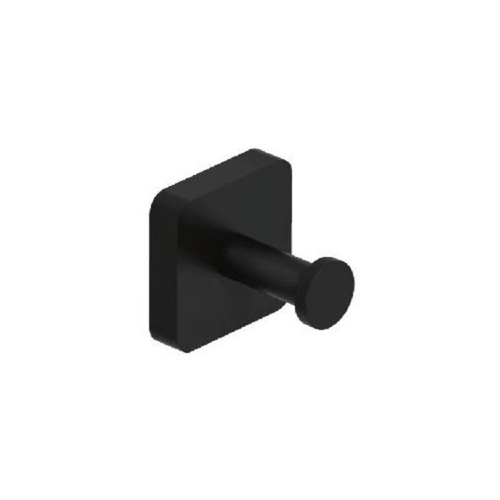 Suport baie Kludi, Hacek Vela S, matna cerna, 44x44x10mm, instalare perete