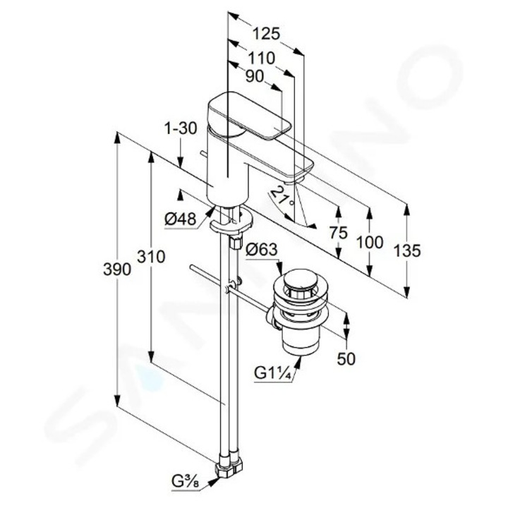 Párásító csaptelep, Kludi, matt fekete, 7 l/perc, 110 mm, egylyukú rögzítés