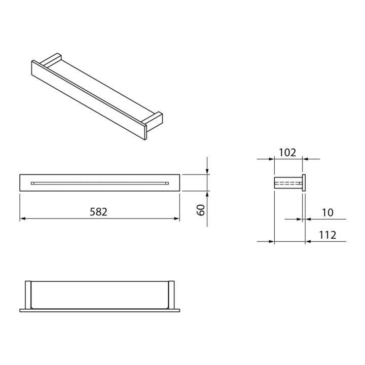 Suport pentru baie, Sapho, model PATRON, 582x60x112mm, negru, set