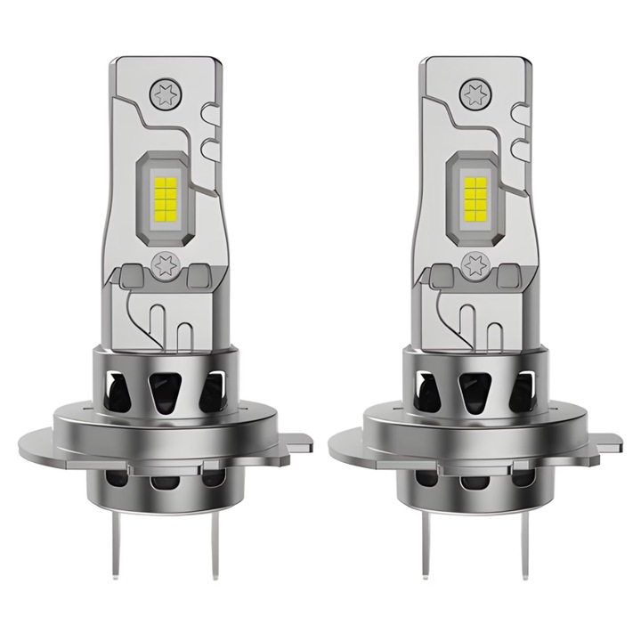 Set 2 becuri auto LED H7, 60W, 3300LM, 6500K, design mini plug & play, argintiu