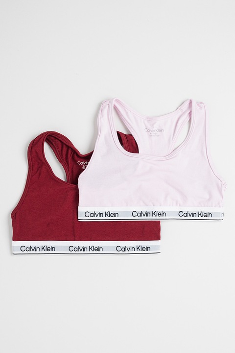 CALVIN KLEIN, Logós sportmelltartó szett - 2 db, Bordó/Világos rózsaszín