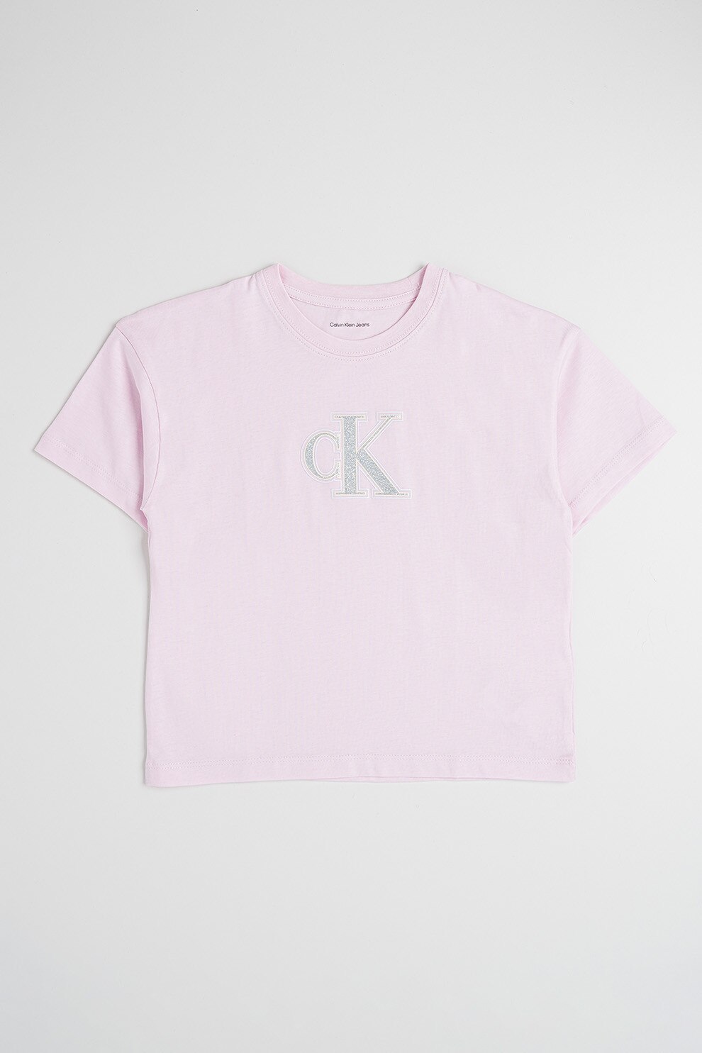 CALVIN KLEIN, Tricou cu decolteu la baza gatului si imprimeu logo, Roz deschis, 164 CM