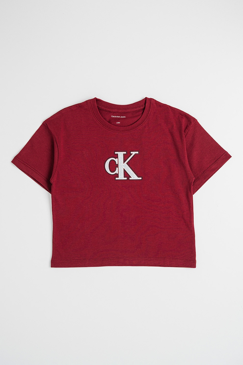 CALVIN KLEIN, Tricou cu decolteu la baza gatului si imprimeu logo, Visiniu, 170 CM