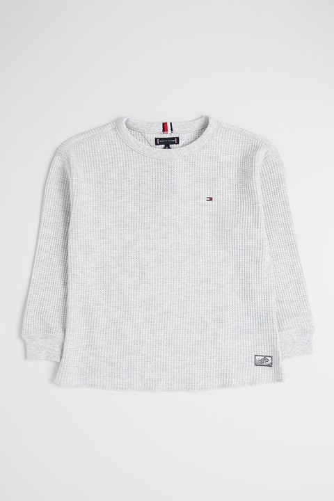 Tommy Hilfiger, Bluza din amestec de bumbac organic cu model texturat, Alb