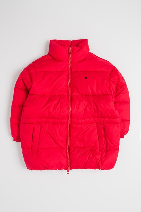 Tommy Hilfiger, Geaca matlasata cu guler inalt, Roz zmeuriu