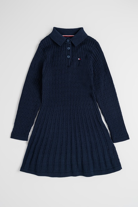 Tommy Hilfiger, Bővülő szárú kötött organikuspamut ruha, Tengerészkék