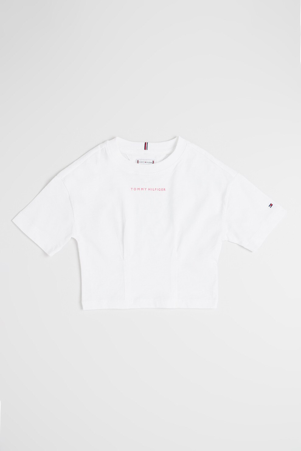 Tommy Hilfiger, Tricou crop de bumbac, Alb, 164 CM