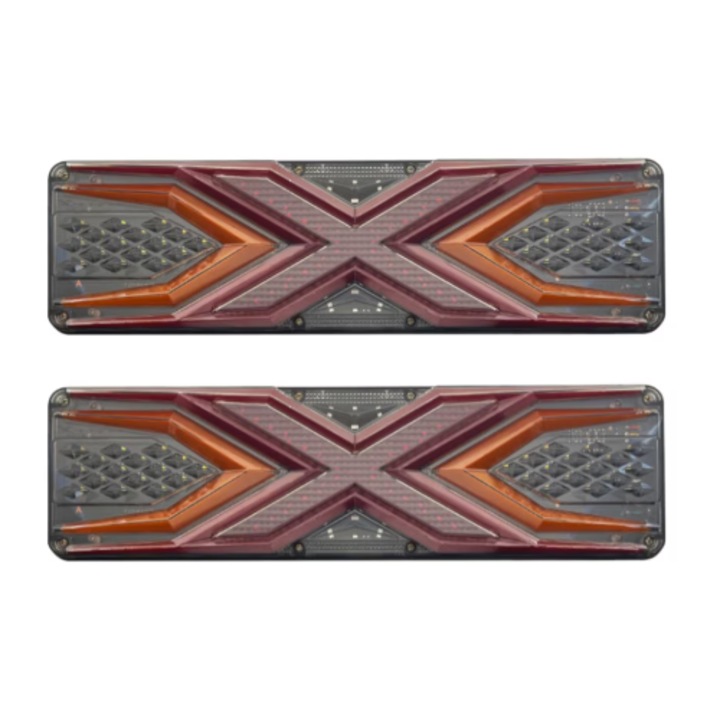 Set 2 Lampi Auto LED Spate, lumixauto, Universale, pentru Remorca, Camion si Trailer, utilaje agricole, 12 - 24V, Lampi LED Universale Semnalizare dinamica, Pozitie, STOP, 33x13cm, rosu / galben / alb