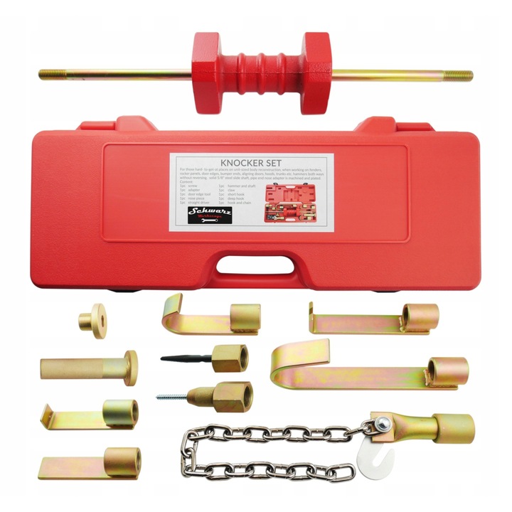 Instrument de indreptat caroserii pentru extragerea loviturilor 5,4 kg Carlige Manere Varfuri Schwarz Werkzeuge, 600x235x105mm, pentru reparatii auto