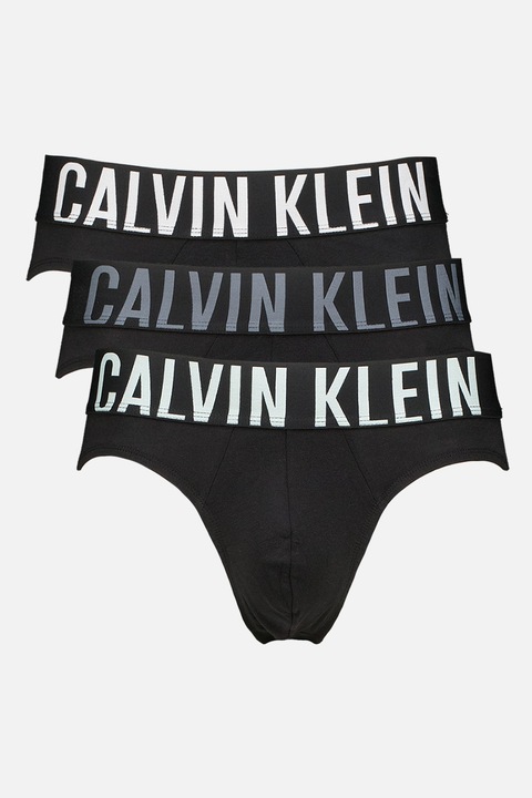 CALVIN KLEIN, Set de chiloti cu banda logo in talie -3 Perechi, Negru, Alb murdar, Gri inchis, M