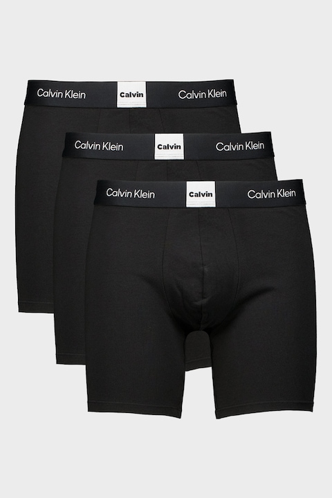 CALVIN KLEIN, Боксерки с контрастна талия, 3 чифта, Черен