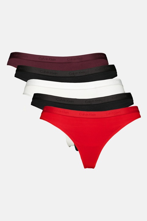 CALVIN KLEIN, Танга с лого, 5 чифта, Червен/Бял/Черен