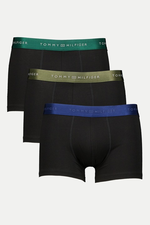 Tommy Hilfiger, Set de boxeri cu banda logo in talie - 3 perechi, Verde/Negru