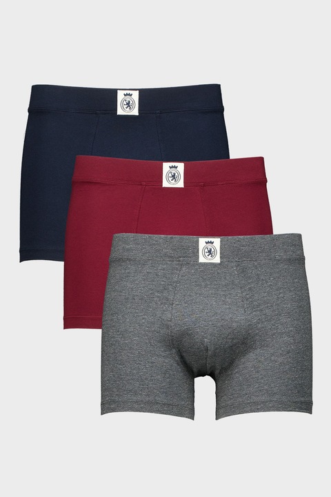 Tommy Hilfiger, Set de boxeri din amestec de bumbac - 3 perechi, Visiniu/Albastru ultramarin/Gri inchis melange