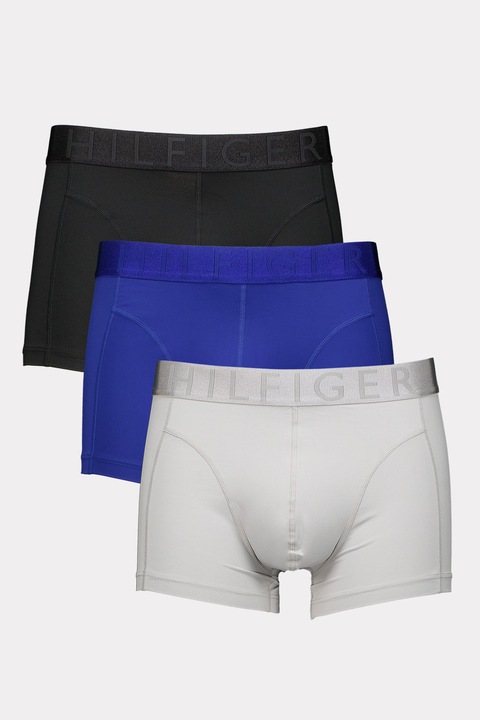 Tommy Hilfiger, Set de boxeri cu banda logo in talie - 3 perechi, Negru/Verde pal/Albastru royal