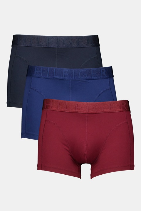 Tommy Hilfiger, Set de boxeri cu banda logo in talie - 3 perechi, Visiniu/Albastru