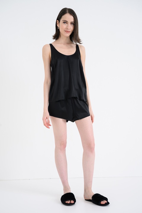 Tommy Hilfiger, Pijama de matase cu model uni, Negru