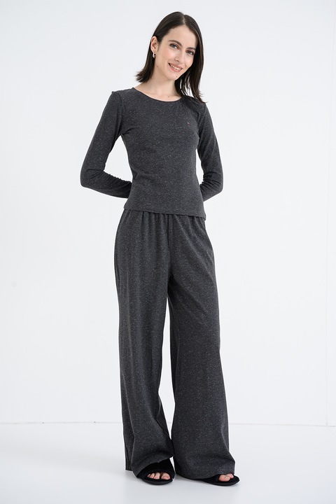 Tommy Hilfiger, Pijama din amestec de bumbac cu logo, Gri antracit/Argintiu