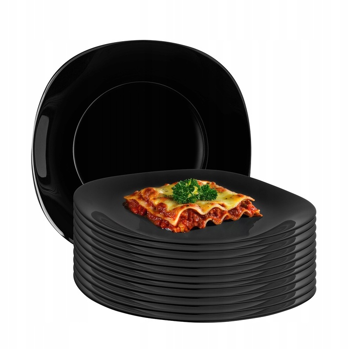 ALTOMDESIGN Black Harmony 24,5 cm, fekete, opálüveg tányérkészlet, 12 db-os