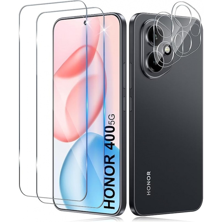 Protector Ecran si Lentile Camera Honor 400 5G | Pachet 2+2, Sticla Temperata 9H, HD, Anti-Amprente, Protectie Integrala