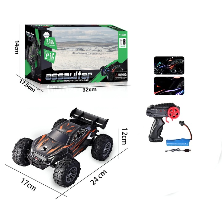 Mamido Masinua RC terepjáró 1:18 LED világítással 2,4 GHz narancssárga