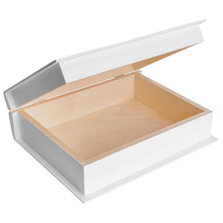 Fehér fa könyv alakú doboz, Creative Deco, 24x19x7, 5 cm, fedeles, pino fenyő, tároló, ajándékdoboz, book box, ékszer és emlék tárolására﻿
