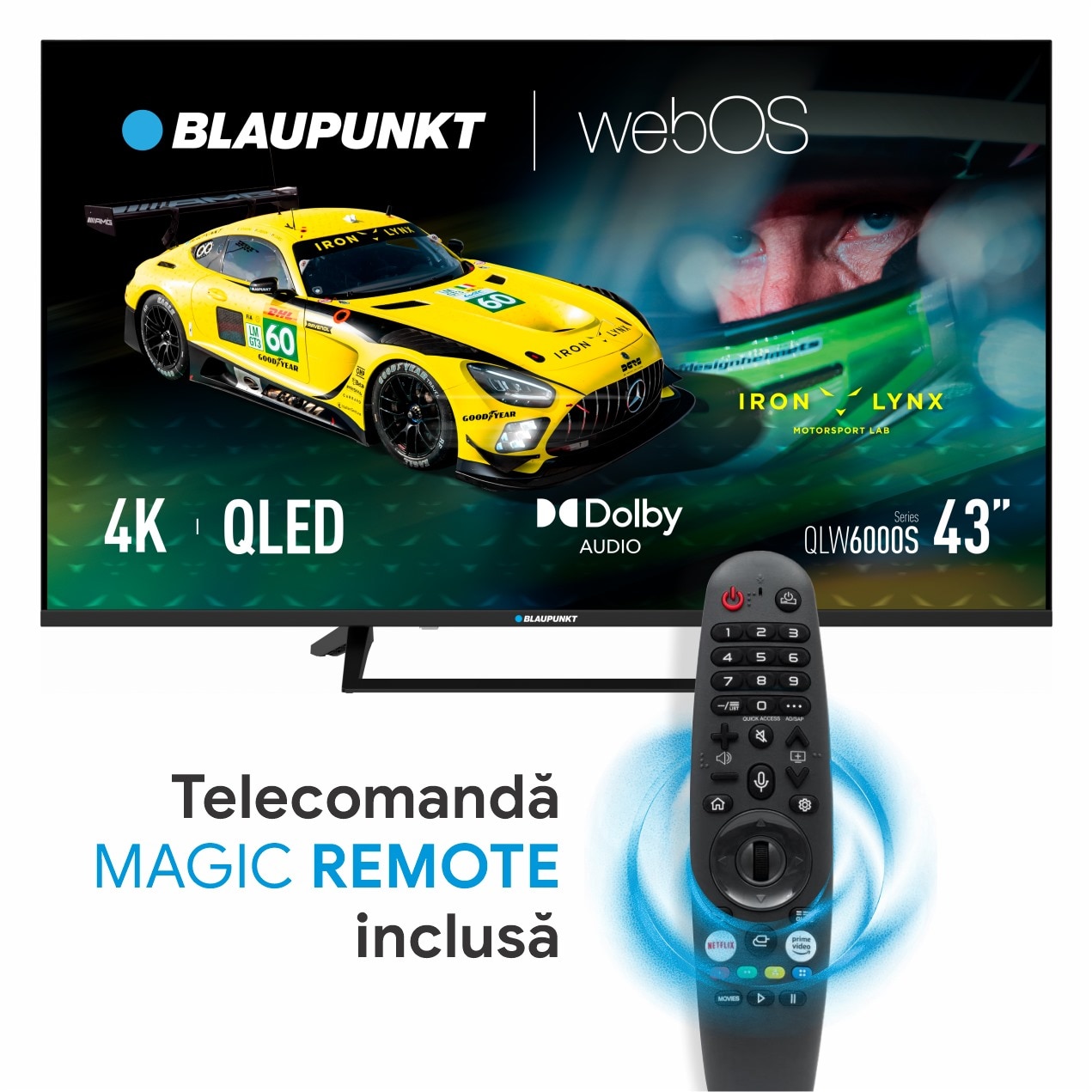 Televizor Blaupunkt QLED 43QLW6000S, 109 cm, Frameless, WebOS TV, 4K Ultra HD, Clasa F