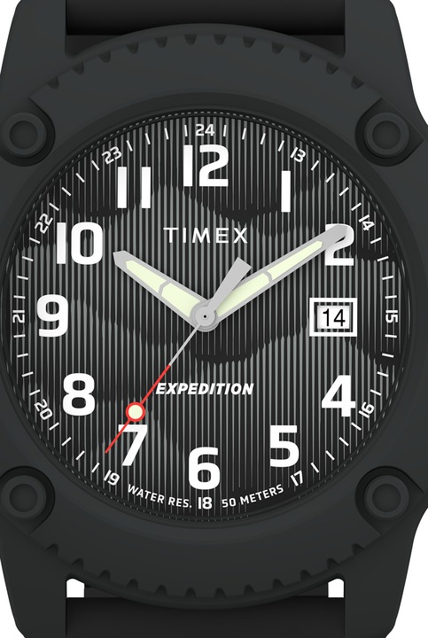 Timex, Овален часовник Expedition North със силиконова каишка - 42 мм, Черен, Тъмносив