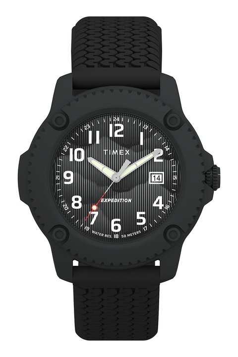 Timex, Овален часовник Expedition North със силиконова каишка - 42 мм, Черен, Тъмносив