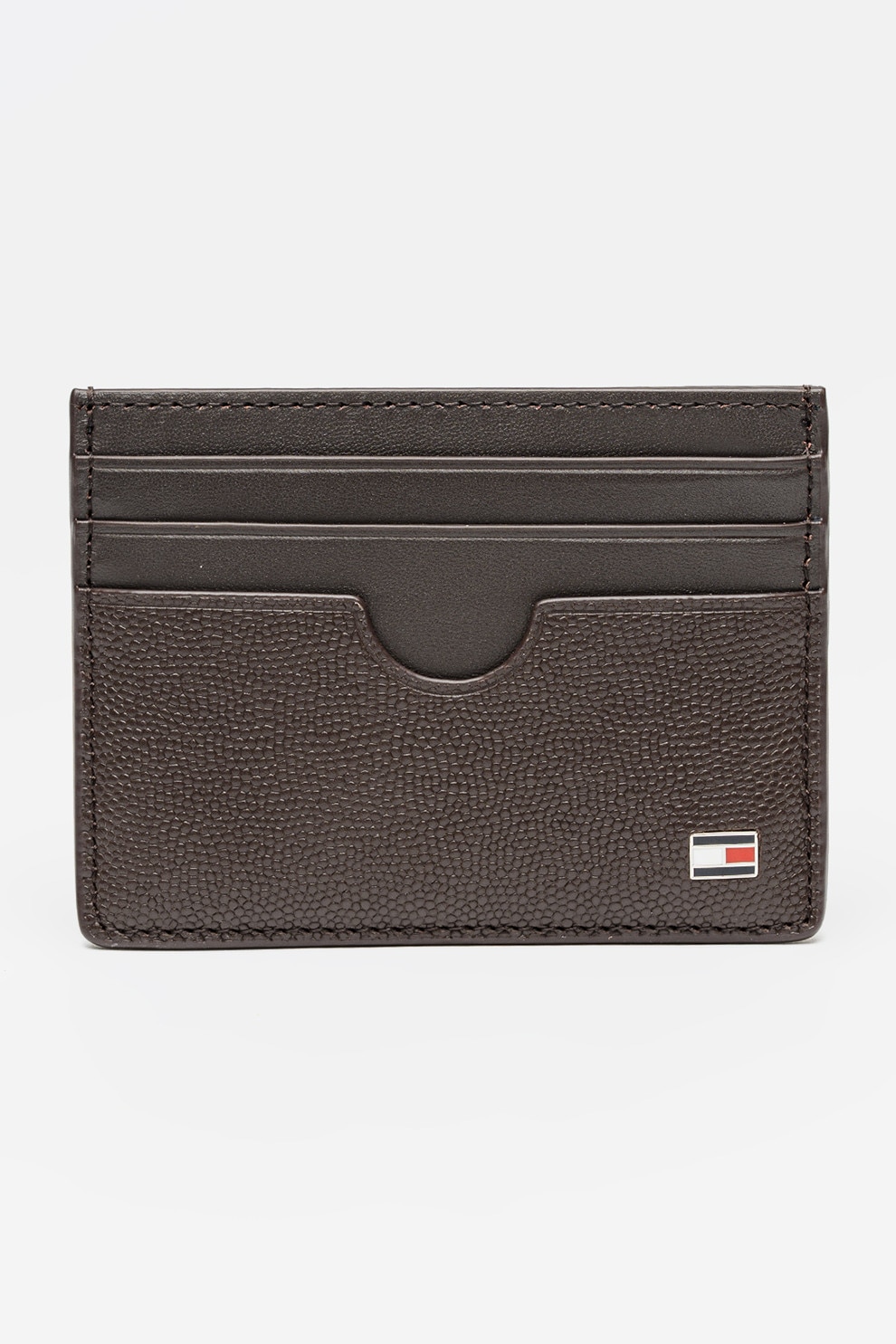 Tommy Hilfiger, Portcart de piele cu logo, Maro inchis