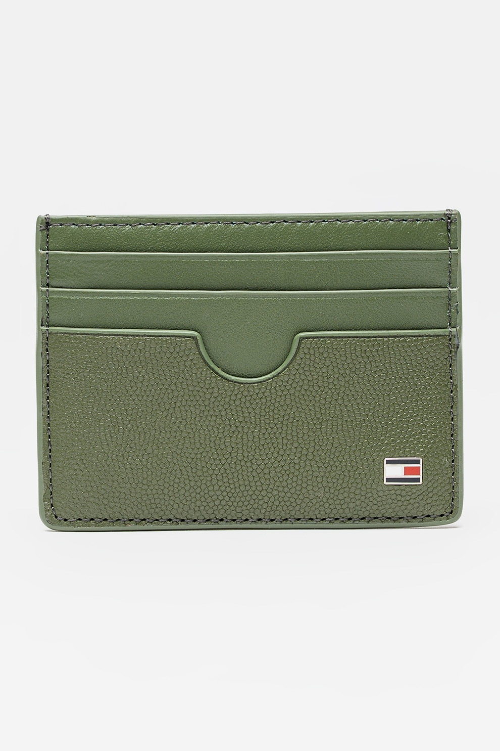 Tommy Hilfiger, Portcart de piele cu logo, Verde feriga