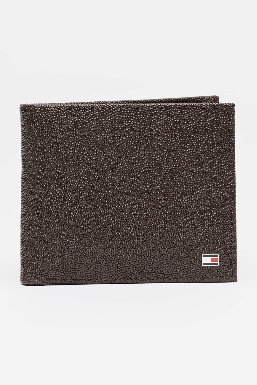 Tommy Hilfiger, Portofel pliabil de piele cu logo discret, Maro inchis