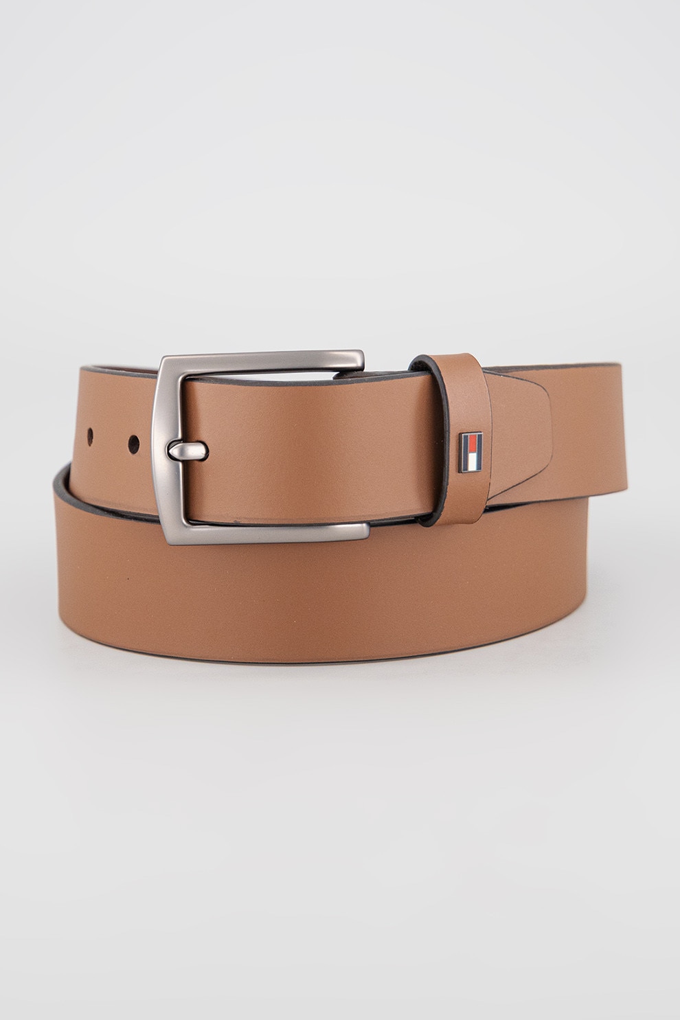 Tommy Hilfiger, Curea de piele cu catarama metalica, Maro inchis, 105