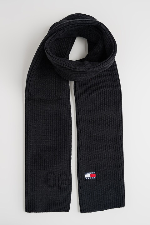Tommy Jeans, Рипсен шал Heritage от органичен памук, Черен