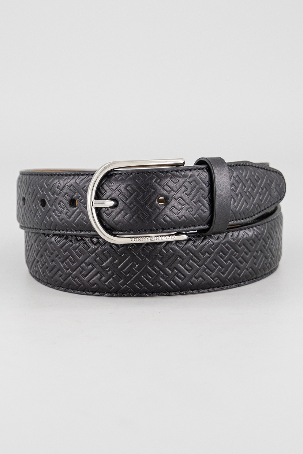 Tommy Hilfiger, Curea din piele cu inchidere cu catarama, Negru stins, 100