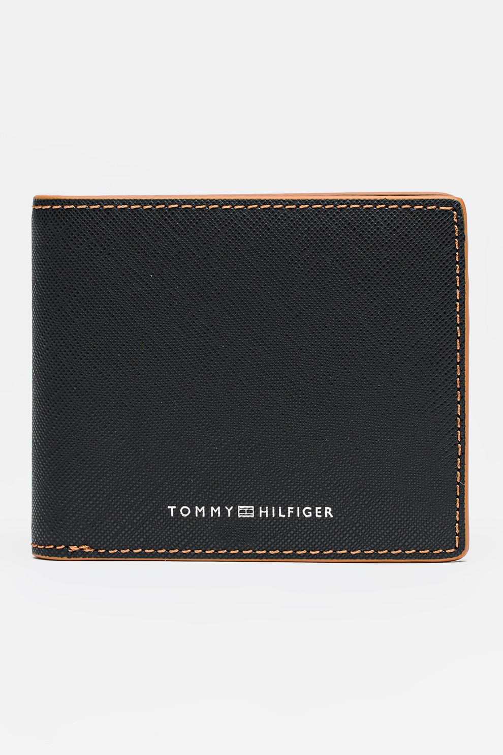 Tommy Hilfiger, Portofel de piele saffiano cu logo, Negru