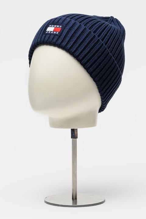 Tommy Jeans, Caciula elastica de bumbac organic cu logo Heritage, Albastru ultramarin