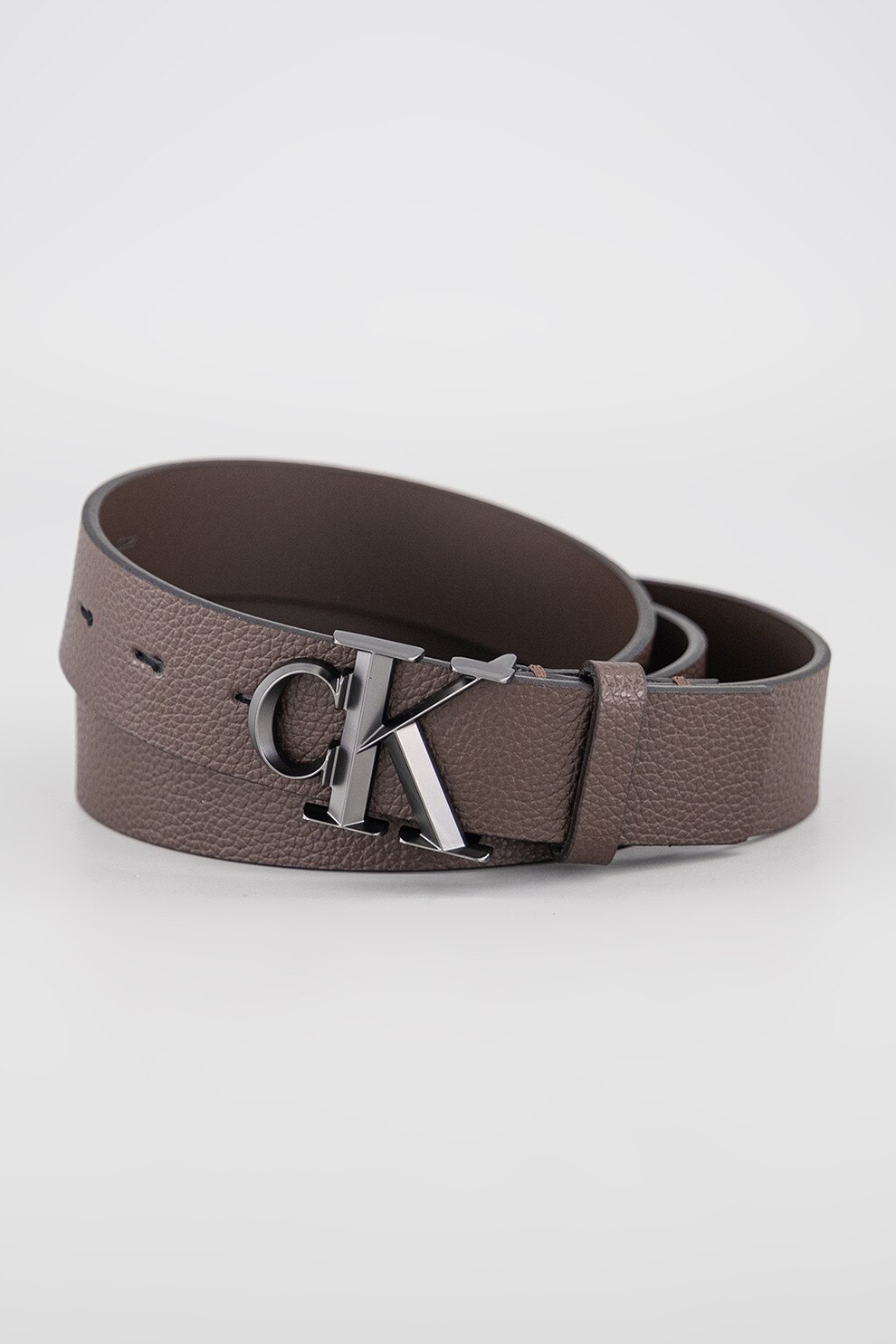 CALVIN KLEIN, Curea din piele cu logo metalic, Maro inchis, 105