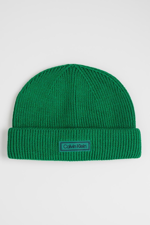 CALVIN KLEIN, Caciula din amestec de lana si casmir cu aplicatie logo discreta, Verde
