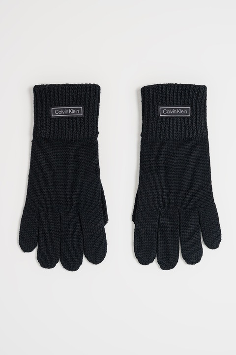 CALVIN KLEIN, Manusi tricotate din amestec de lana cu logo, Negru