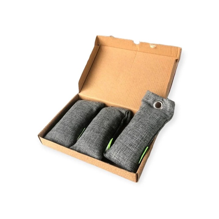 Saculeti naturali purificatori de aer EcoSavers cu carbune de bambus set 3