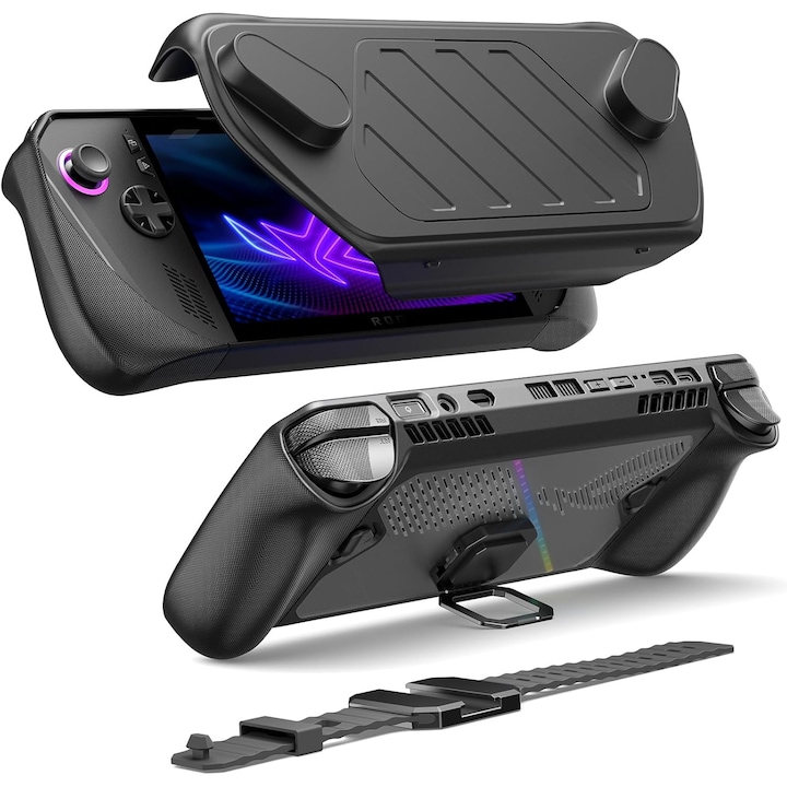 Carcasa modulara JSAUX pentru ASUS ROG Ally X (2024), set de protectie cu husa, capac frontal, suport metalic si curea, neagra