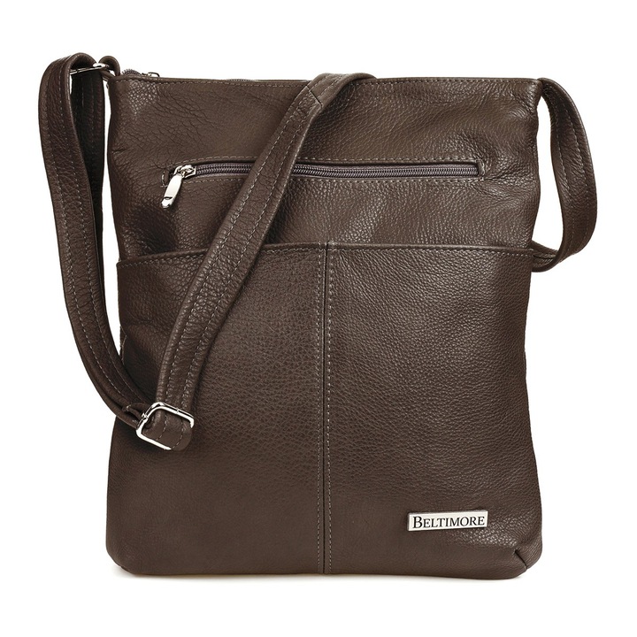 Női válltáska, Beltimore, barna, valódi bőr, mérete 30x34x6 cm, állítható pánttal