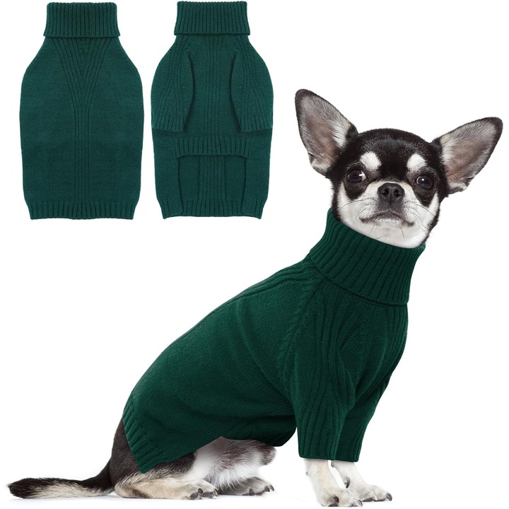 Haina Pulover cu Guler pentru Caine, Haina Calduroasa de Iarna M Verde