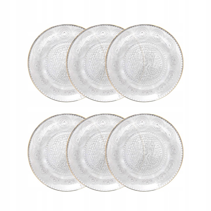 Készlet 6 db BARREL tálca, arany szélű üveg, 15 cm átmérőjű