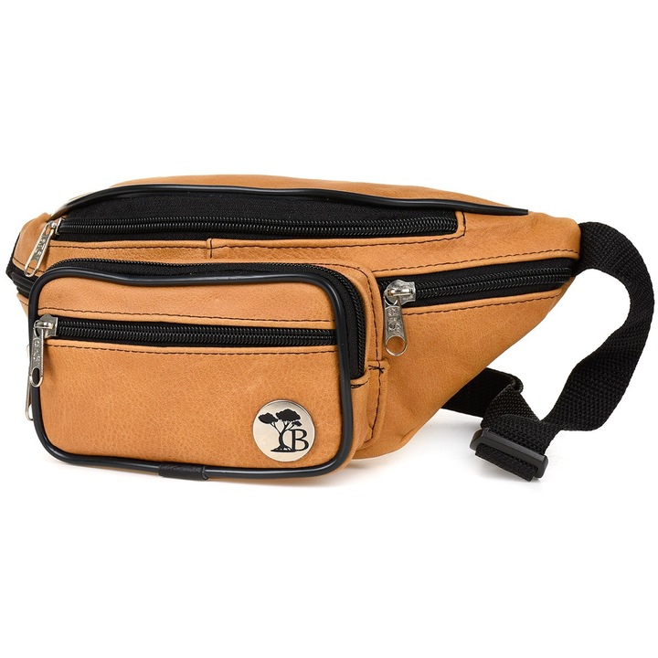 Beltimore, Természetes bőr övtáska, teve színű, mérete 34x14cm, biztonságos rekeszekkel