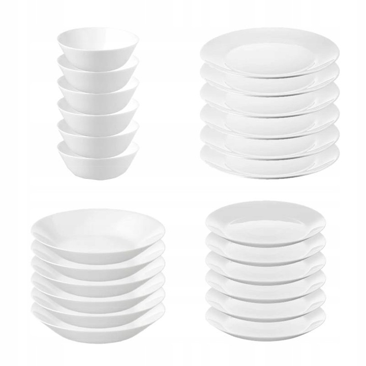 Set 24 Piese Vesela IKEA, Farfurii si Boluri din Sticla Calita, 6 Farfurii Mici 19cm, 6 Boluri 15cm