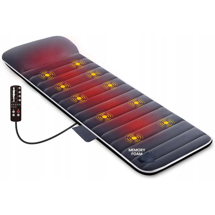 Saltea de masaj cu functie de incalzire, 10 motoare de vibratie, design pliabil