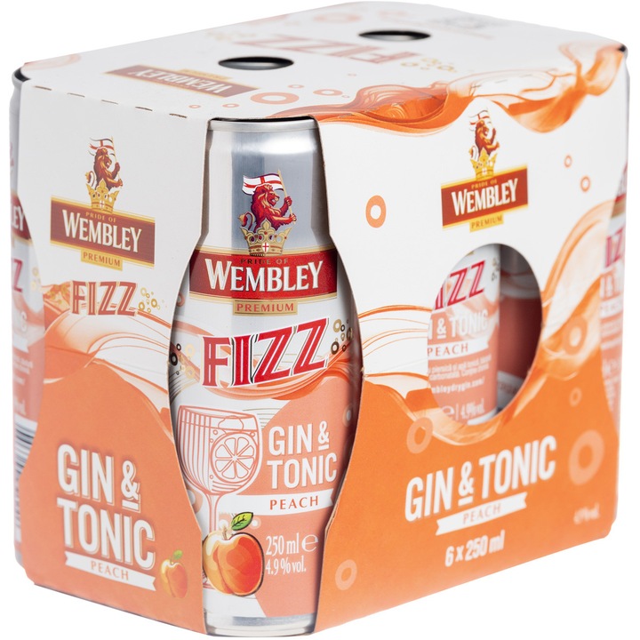 Wembley FIZZ Gin&Tonic PEACH 4.9% vol., 6 x 0.25l